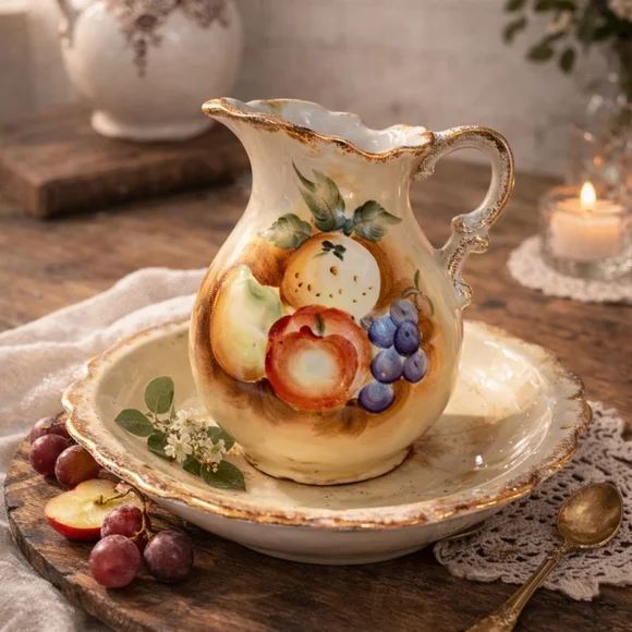 Fruit Design Ceramic Pitcher and Plate Set - Picture 1 of 4